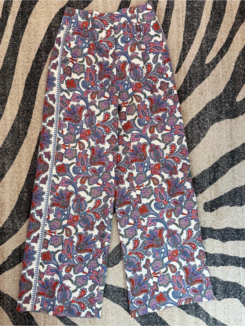NWOT Boden Women's 6R Wide Leg Pants Linen Trousers Paisley Ivory Pink - Picture 1 of 5